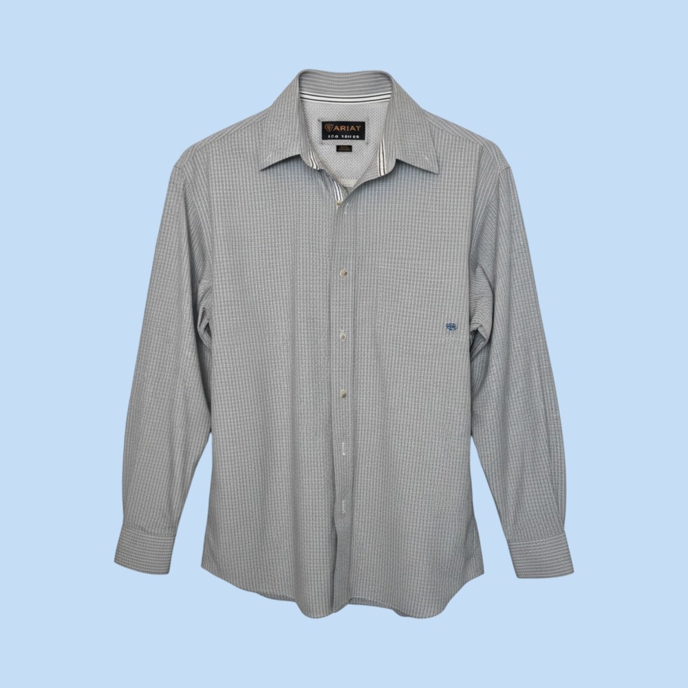 Ariat Pro Series Mens XL Blue White Micro Check Long Sleeve Button Down Shirt